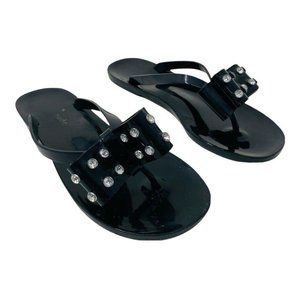 Kate Spade Bow Sandals Size 7 Black Jelly Slides Shoes Rhinestones Vegan